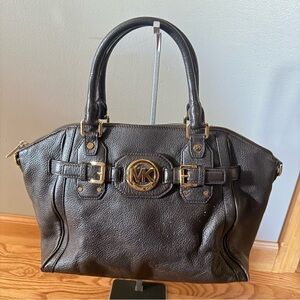 Michael Kors Brown Pebbled Leather Satchel with Gold-Tone Hardware